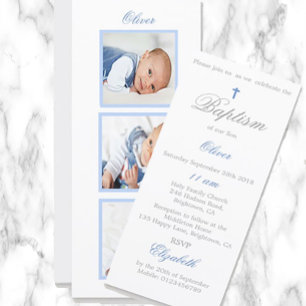 Baptême   Christening Photo Baby Blue Invitation