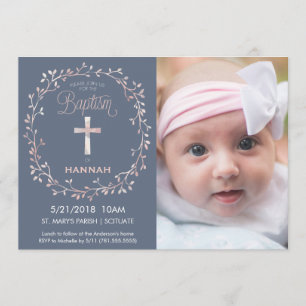 Baptême, Christening Photo Invitation - Baby Girl