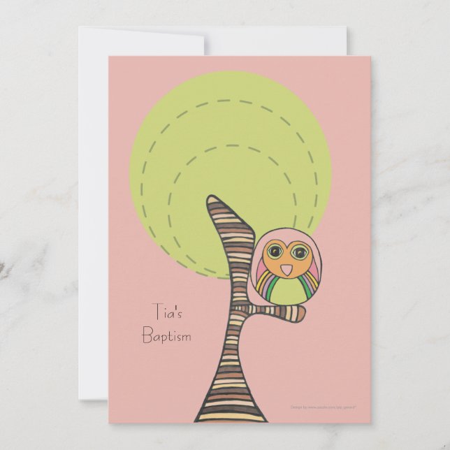 Baptême Christening Retro Stripes Owl Invitation (Devant)