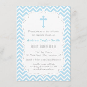 Baptême croisé Chevron bleu Invitations