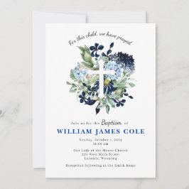 Baptême croisé floral bleu Invitation