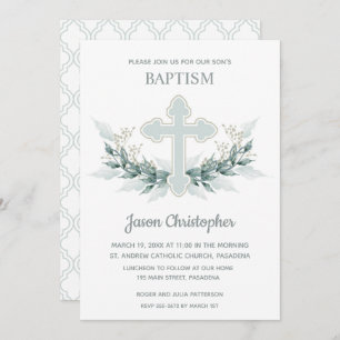 Baptême Croix Bleue et Invitations de couronne