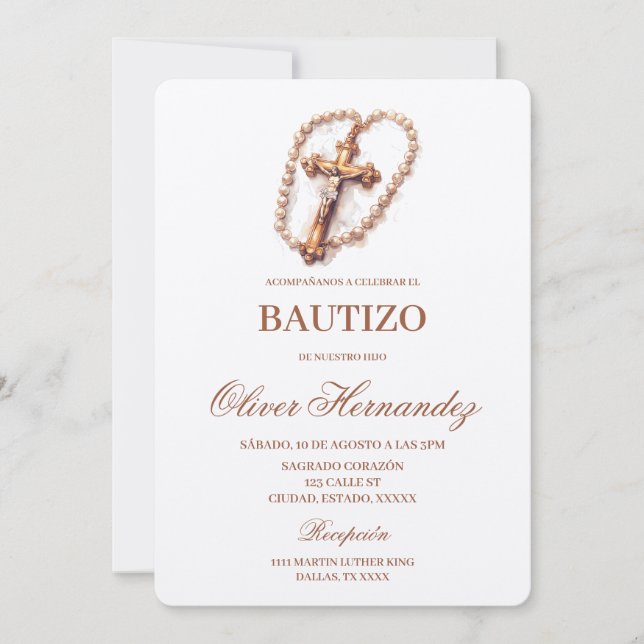 Baptême crucifix Invitation espagnole (Devant)