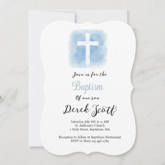 Baptême de garçon bleu et blanc Invitation