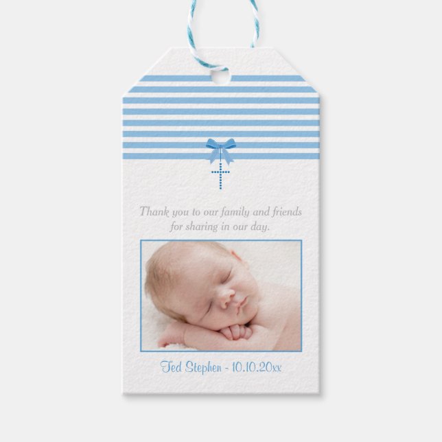 Baptême de photo Favoriser étiquette cadeau | Bleu (Devant)