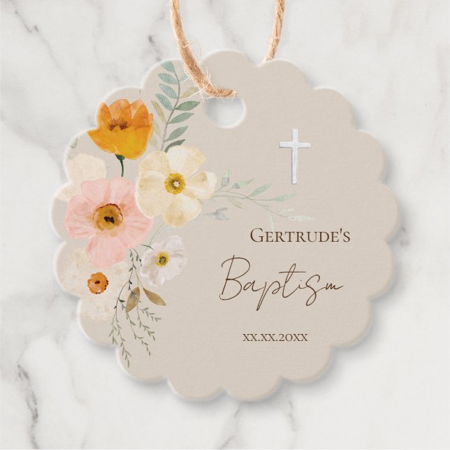Baptême délicat bouquet étiquettes de faveur (Devant)