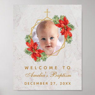 Baptême d'hiver Photo Poinsettia Affiche de bienve