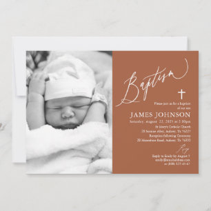 Baptême en terre cuite moderne Invitation photo
