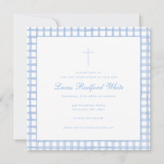 Baptême En vichy Bleu / Invitation Dédication