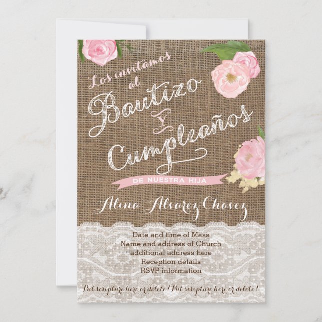 Baptême espagnol et invitations d'anniversaire pou (Devant)