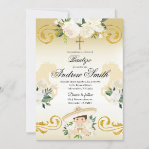 Baptême espagnol mexicain Charro Invitation d'or