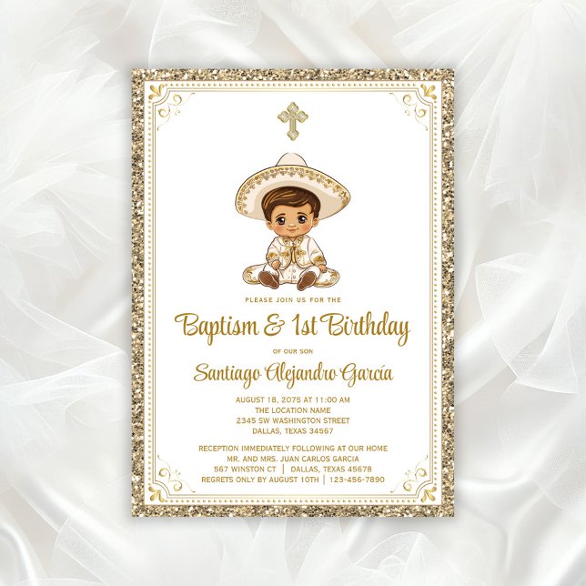 Baptême et invitation d'anniversaire de la Charro  (Adorable little charro baptism invitation. All of the text can be changed as needed for your event.)