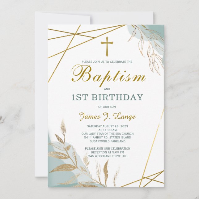 Baptême et premier anniversaire Invitation garçon (Devant)