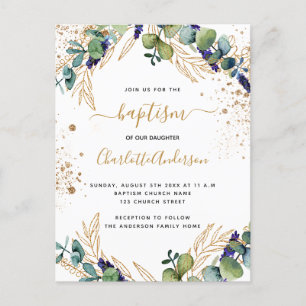 Baptême eucalyptus vert invitation or