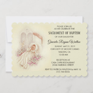 Baptême fille Fleurs roses Invitation