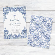 Baptême Fleur Toile Bleue Invitation