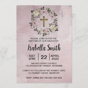 Baptême fleuri pourpre / Invitation Christening