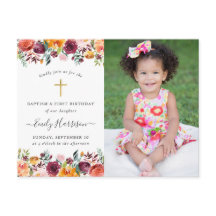 Baptême floral 1er anniversaire Invitation photo