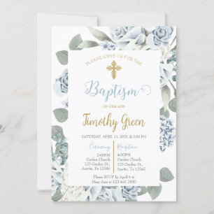 Baptême floral bleu invitation l