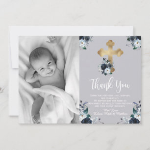 Baptême Floral Bleu Marine Merci Cartes