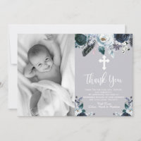 Baptême Floral Bleu Marine Merci Cartes