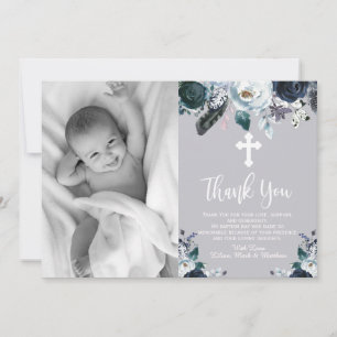 Baptême Floral Bleu Marine Merci Cartes