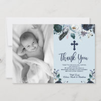 Baptême Floral Bleu Marine Merci Cartes