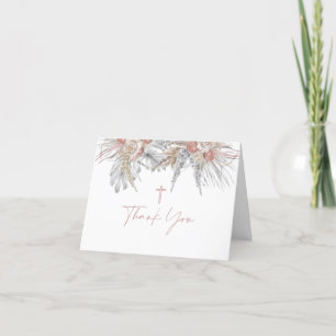 Baptême Floral Boho Rose Plié Carte de remerciemen