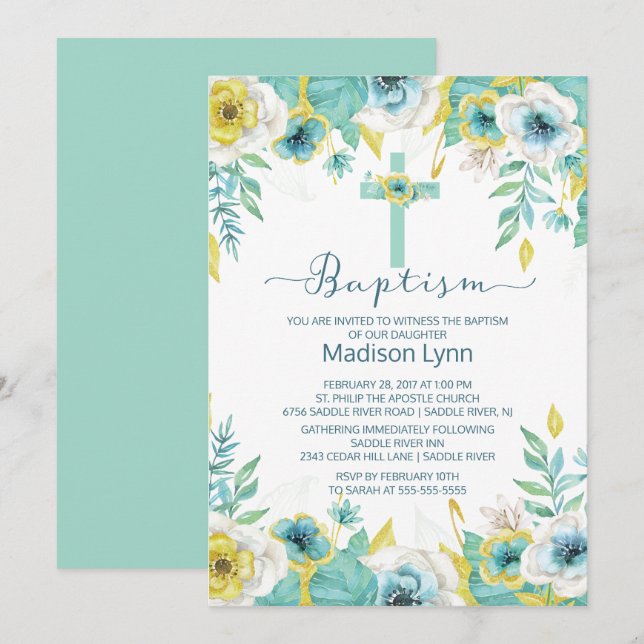 Baptême floral de la Monnaie moderne Invitation à  (Devant / Derrière)