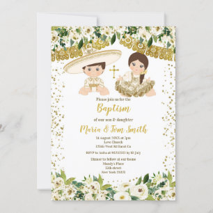 Baptême Floral Fiesta Twin Invitation