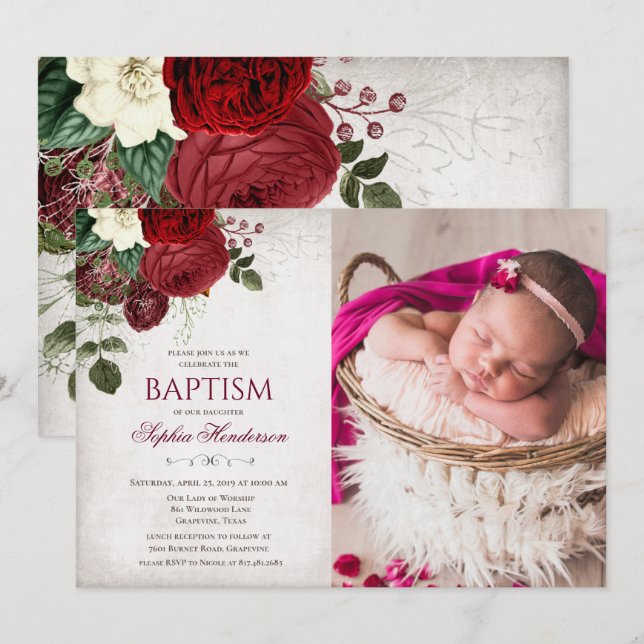Baptême floral Invitation photo (Devant / Derrière)