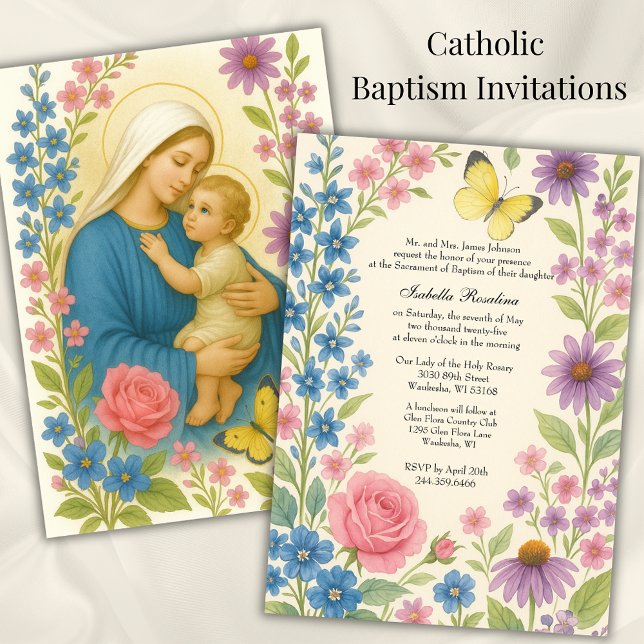 Baptême floral Invitation pour bébé papillon fille (Créateur téléchargé)