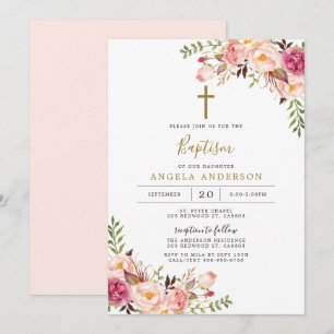 Baptême Floral Rose / Invitation Christening