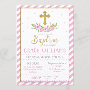 Baptême florale rose et or Invitations Girl