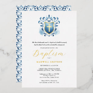 Baptême garçon Invitations Bleu Crest