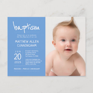 Baptême Garçon   Moderne + Simple Invitation Photo