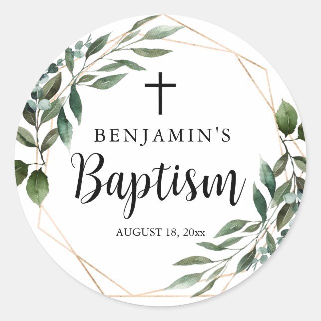 Baptême Gold Cross Greenerm Classic Round Sticker (Devant)