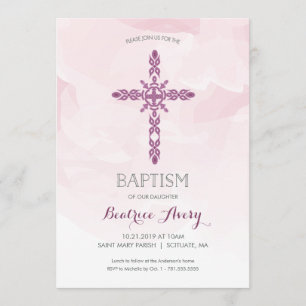 Baptême, Invitation Christening, aquarelle tendanc