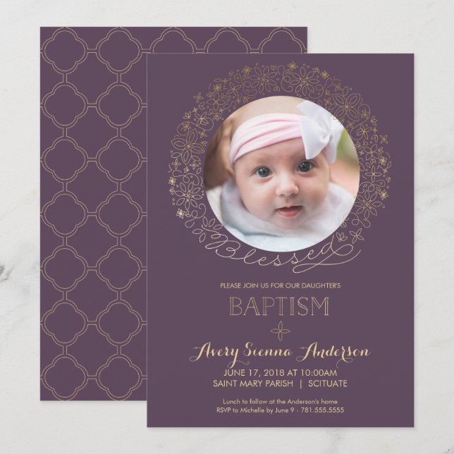 Baptême, invitation de photo de baptême, fille (Devant / Derrière)