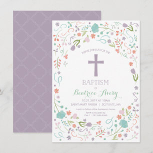 Baptême, Invitation du baptême - Fleurs, Croix
