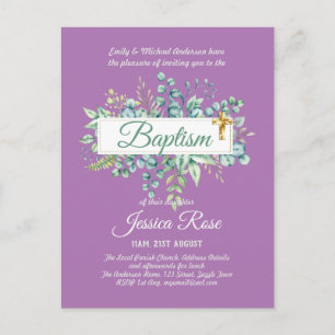 Baptême Invitation Eucalyptus BUDGET Vert