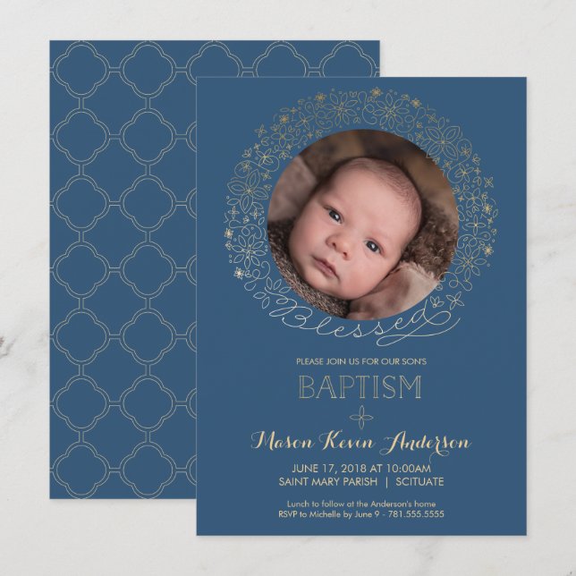 Baptême, Invitation photo Christening, Invitation  (Devant / Derrière)