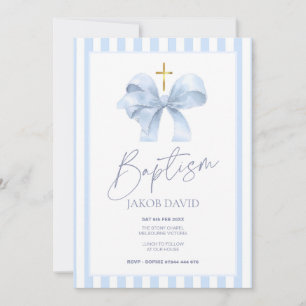 Baptême Invitation pour Garçon, Bleu Bow & Striped