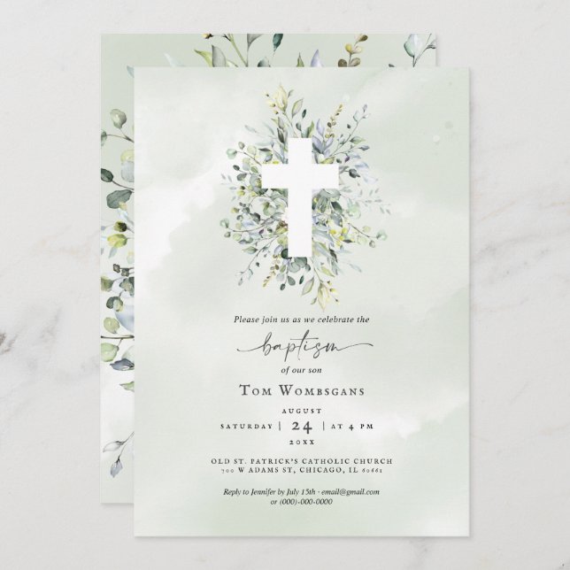 Baptême Invitation Verdure (Devant / Derrière)