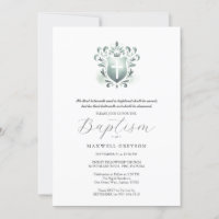 Baptême Invitations Sage Religieux Green Crest