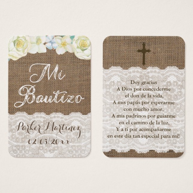 Baptême latin Favoriser Balise Recuerdo de Bautizo (Devant & derrière)