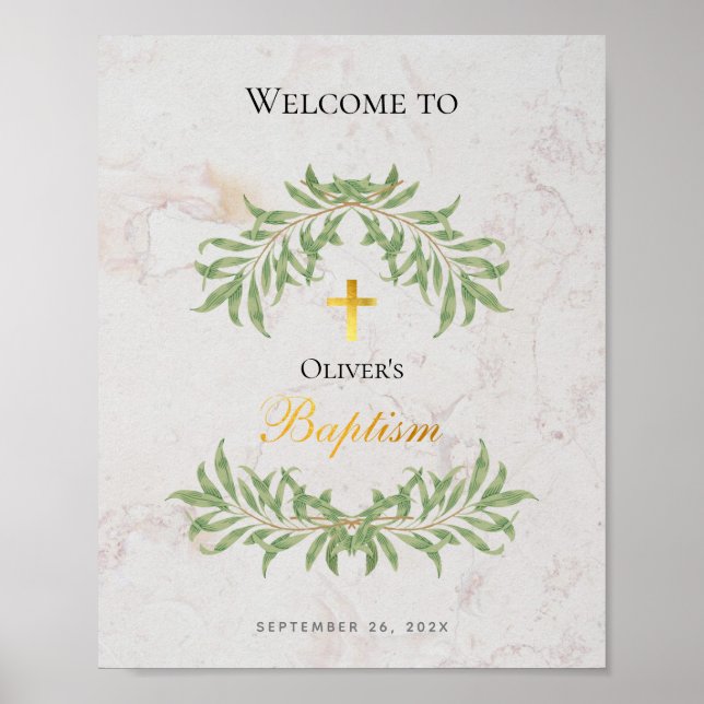Baptême Marbre Foliage Faux Gold Foil Affiche de b (Devant)