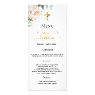 Baptême Menu blanc or floral