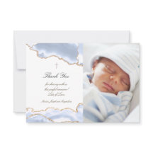 Baptême merci pastel bleu agate invitation