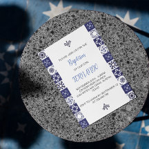 Baptême mexicain bleu mignon Invitation Bautizo